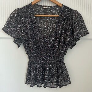 Chocolate Floral Smocked Peplum Blouse